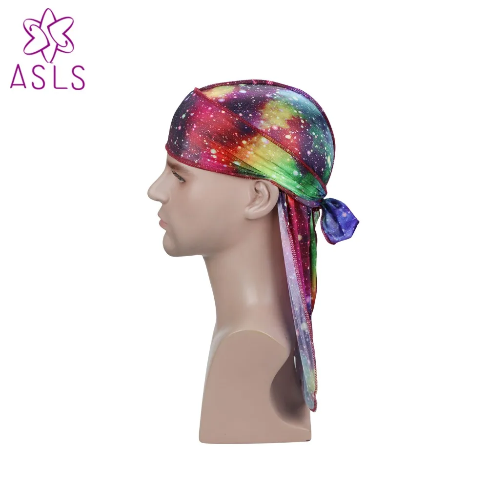 New Dazzling Galactic Galaxy Star Patterns Silky Durag Turban Hat Wigs Durags Doo Rag Headwrap Biker Pirate Hat Hair accessories