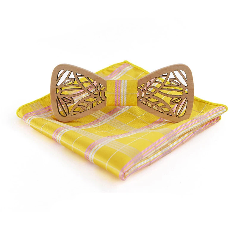 Mantieqingway Bowties для Мужская рубашка дерево галстук-бабочка Pocket Square Set для свадьбы деревянный галстук-бабочка классический мужской шеи галстук