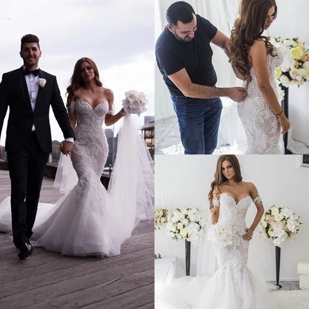 Sexy 2019 Off Shoulder Lace Arabic Dubai Mermaid Wedding Dress Bride Bridal Gown Sexy 2019 Off Shoulder Lace Arabic Dubai Mermaid Wedding Dress Bride Bridal Gown