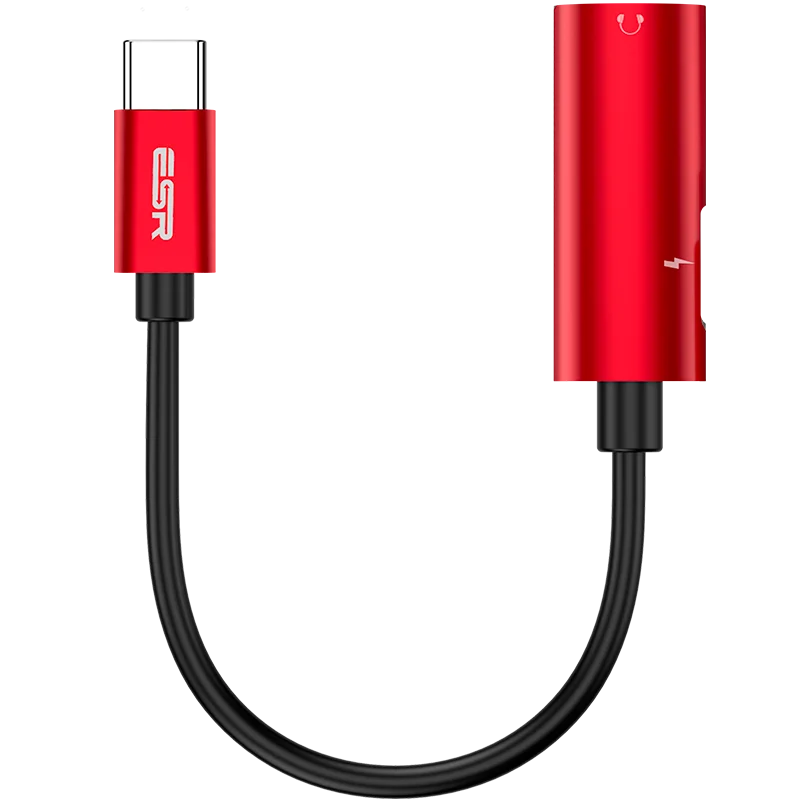 ESR usb type C штекер 3,5 мм разъем для наушников кабель-адаптер AUX аудио для Xiaomi Mi 8 huawei P20 mate 20 Pro type-C Быстрая зарядка - Цвет: Red-2