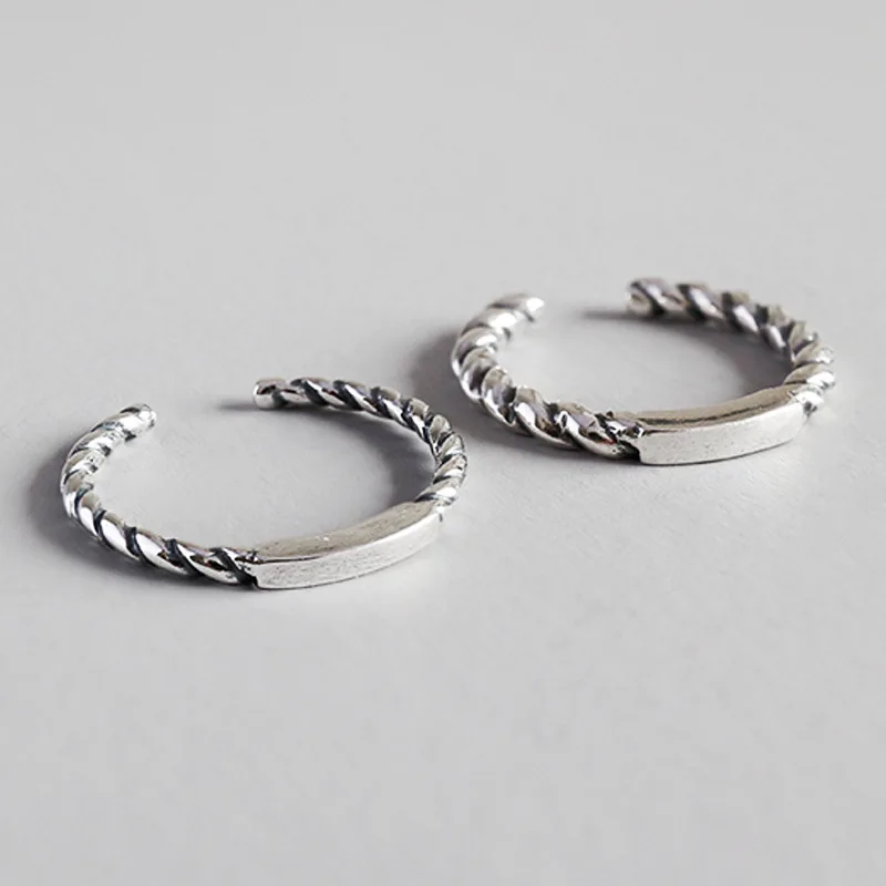 

1pc Retro Thin 100% Authentic S925 Sterling Silver Fine Jewelry Geometric Polished Bar & Twisted Braid Roped Ring J114