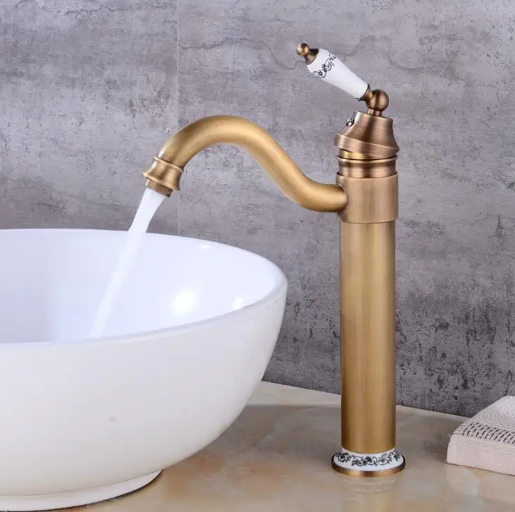 Style A Высокий водопроводный кран Ванная комната раковина холодной и горячей воды смеситель античная бронза для ванной кран 360 градусов отложным воротником ELF5002A - Цвет: Style A