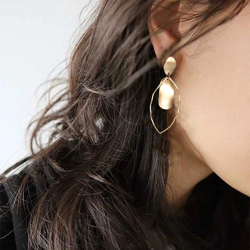 

Simple Irregular Metsl Earrings Bohemian Style Drop Earrings For Women Boho Indian Jewelry European Silver Gold Big Earrings