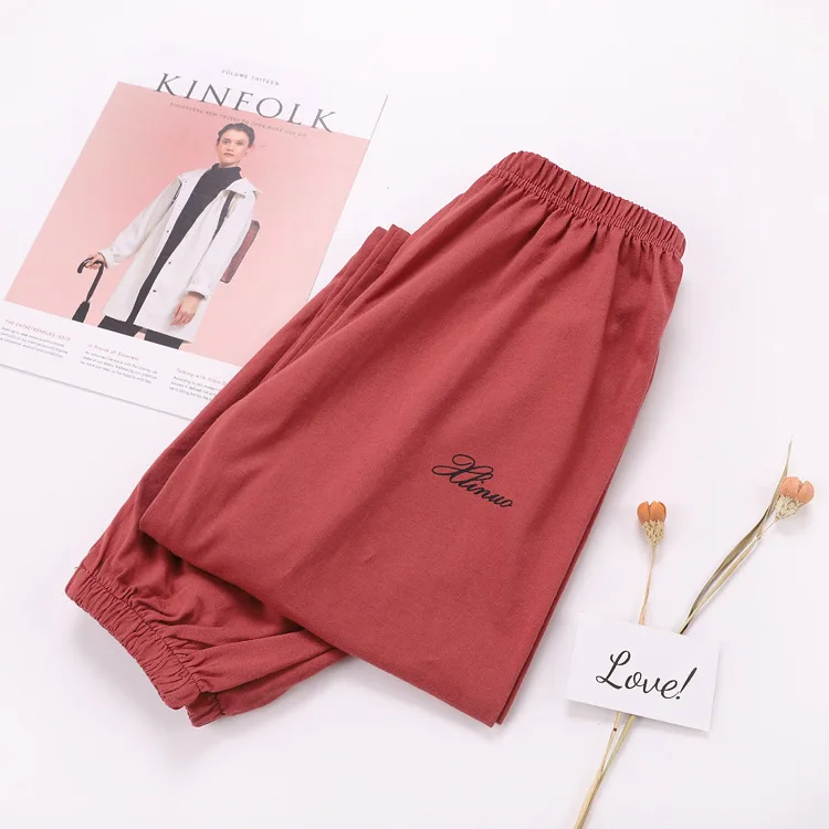 Весна лето женские хлопковые Пижамные штаны Свободные повседневные пижамы одежда для сна штаны для отдыха домашняя одежда - Цвет: Красный