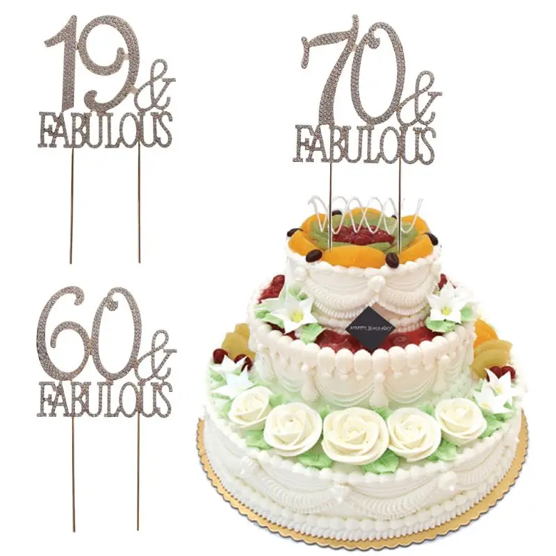 Glittery Dark Blue 70th Birthday Cake Topper 70 /& Fabulous Cake Topper