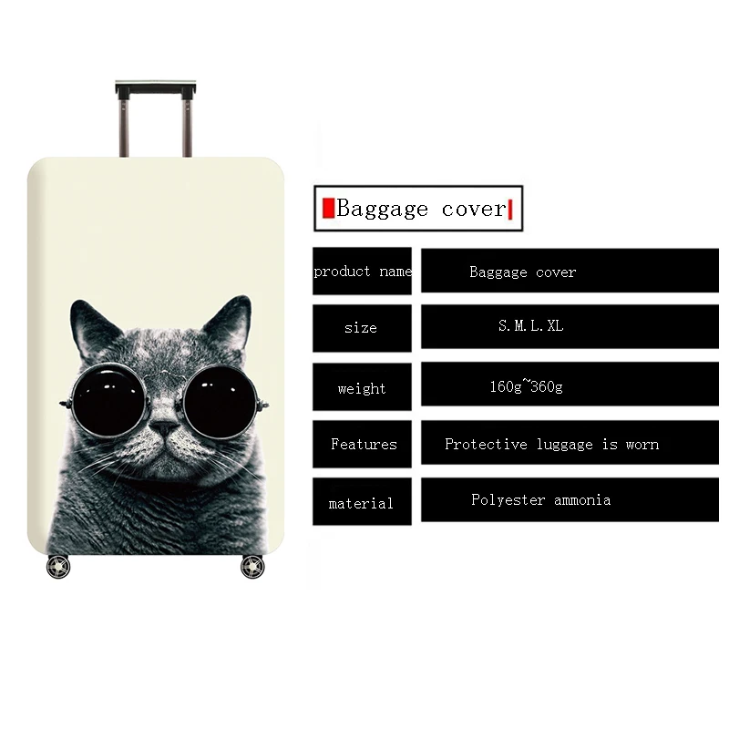 Аксессуары для путешествий, чехол для чемодана, защита багажа, пылезащитный чехол для багажника, набор эластичных чехлов с изображением милого кота, чехол на колесиках