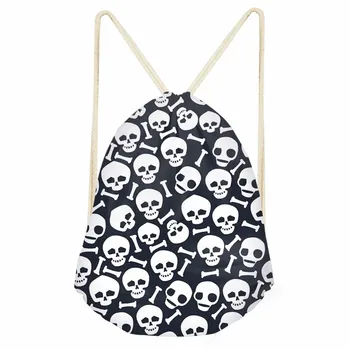 

ThiKin Halloween Skull Drawstring Bag Portable Beach Backpack Travel Pouch Ball Pockets Unisex Lightweight Bags Package