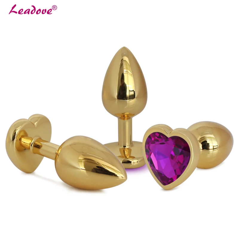 Medium Size Heart Golden Shape Butt Toy Plug Stainless Steel Anal Insert Metal Crystal Jewels Sexy Stopper Sex Toys GS0314 | Красота и