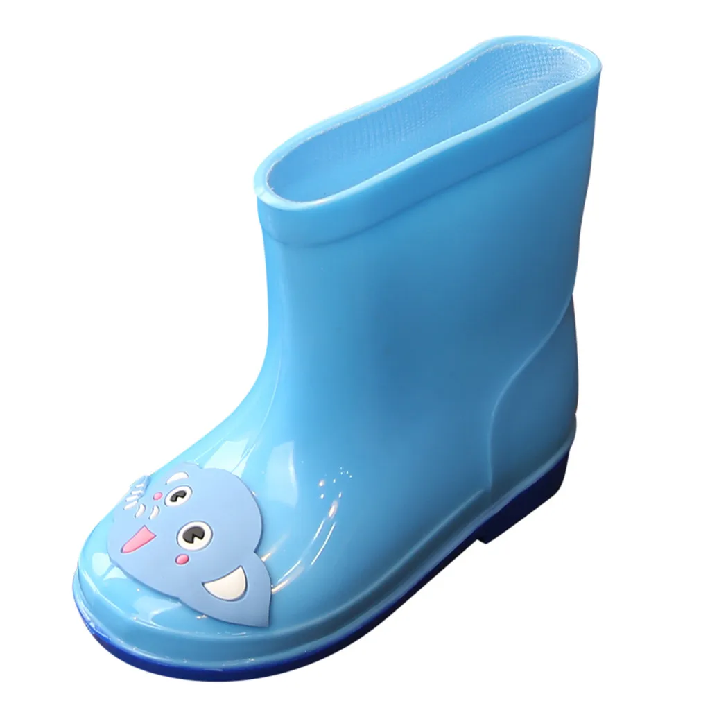 Детские резиновые сапоги для маленьких девочек из ПВХ с мультяшными животными; галоши; резиновые непромокаемые сапоги для маленьких детей - Цвет: Blue