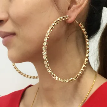 

Luxury Wedding 97mm Diameter Big Crystal Hoop Earrings For Women Rhinestones Statement Earrings Brincos Jewelry UKMOC