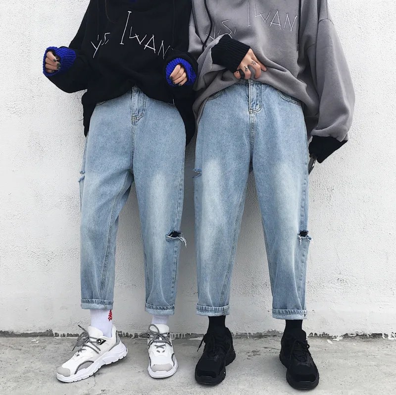 

Fashion Casual Men's Jeans Spring And Autumn New S-XL Solid Color Wild Loose Pants Pants Blue Personality Youth Popular