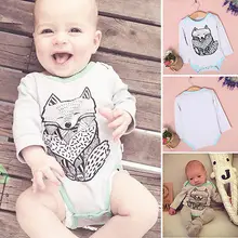2016 Newborn Baby Kids Boys Girls Infant Long Sleeve Cartoon Fox Pattern Printed Romper Jumpsuit Clothes Outfits