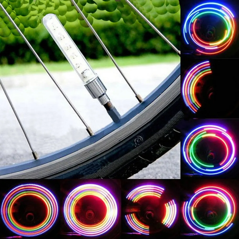 2pcs Bike Bicycle Riding Wheel Tire Valve Cap Spoke Neon 5 LED Light Lamp Accessories Wholesale + AG10 Batteries Drop Shipping