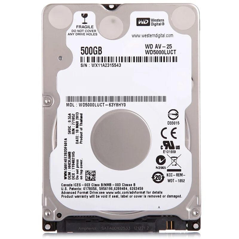 

WD5000LUCT 500G 2.5" surveillance Hard Disk Drive HDD HD Harddisk Notebook Laptop Monitor 16M 5400 RPM 7mm FOR DVR NVR CCTV