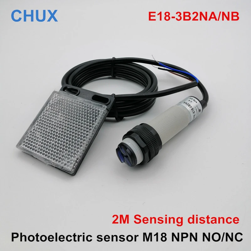 Reflective Type Photoelectric Sensor Reflector M18 NPN NO/NC TD08 2m Detect Distance plastic