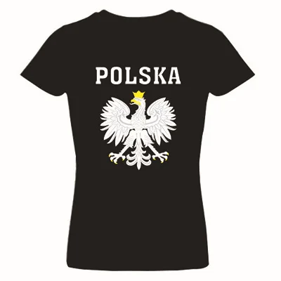 Polka POLAND идеально подходит для женской футболки хлопок camisetas mujer kawaii футболка Женская с коротким рукавом укороченный Тройник - Цвет: Черный