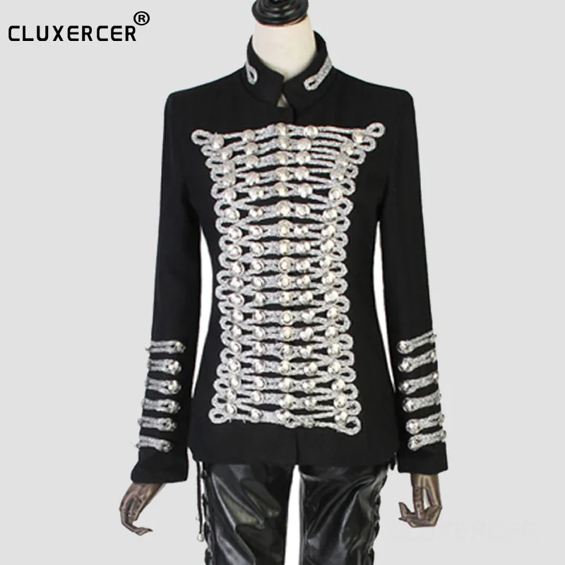 

Women Vintage Napoleon Coat Military Uniform olden Silver Jacket Female Blends Coat TOP jaqueta feminina