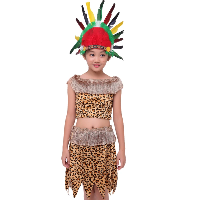 Детская костюм дикарки Hunter индийский костюм примитивные Африканский барабан для взрослых платье для танцев костюм
