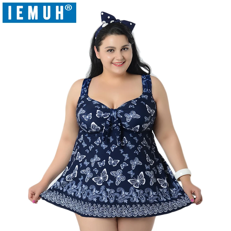 

IEMUH Brand Summer Butterfly Printed Swimwear 8XL Plus Size Swimsuit Women Bodysuit Summer Dress Swimsuit Beach Wear