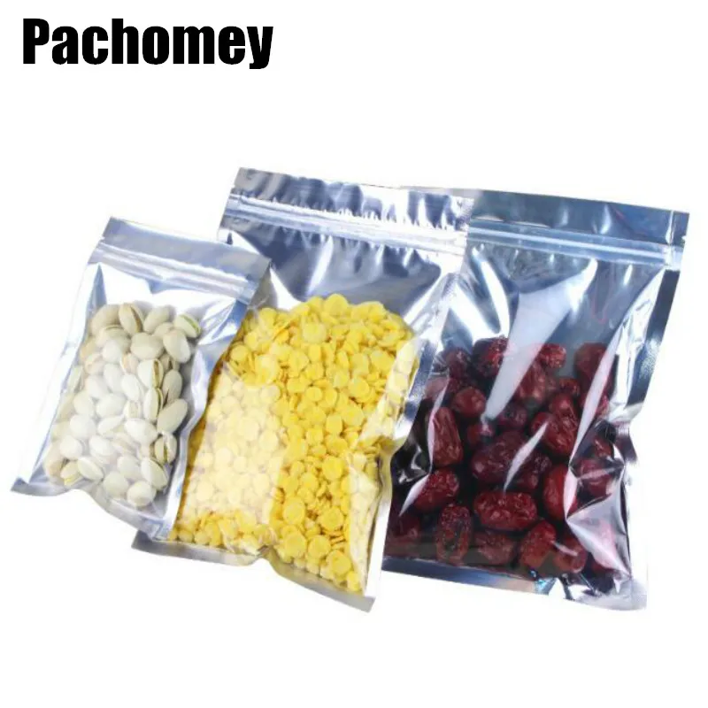 

100pcs/lot Aliminium Foil Packing Bag Ziplock Reclosable With Window Clear Bags Snacks Storage Package 19041501