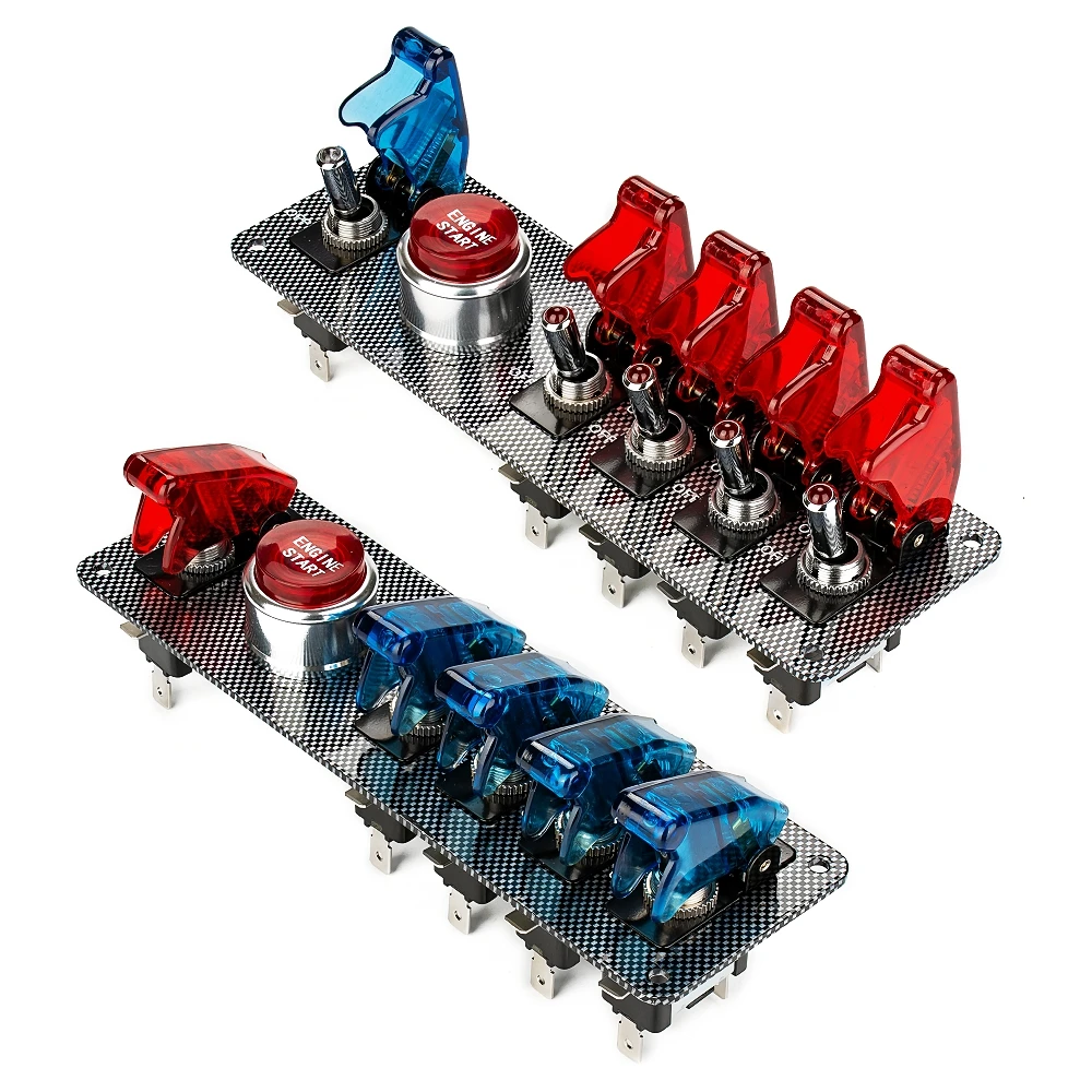  Jtron DC12V Carbon Fiber Racing Car Ignition Switch Panel + 5 LED Toggle switch combination switch  - 32872576581