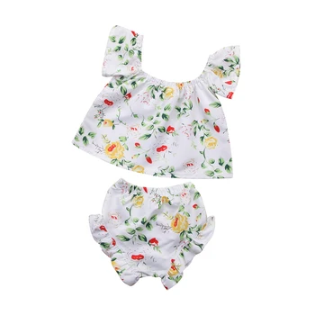 

Toddler Infant Baby Girl Clothes Set Short Sleeve Summer Outfit Floral Princess Off Shoulder Tops Shorts Girls Clothing 2PCs
