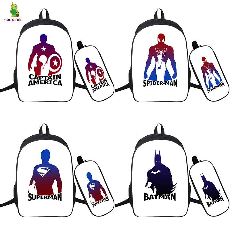 

16 Inch USB Charging Backpacks Superman Kids School Bags Captain America/Spider-man Teenagers Travel Backpack with Pen Bags