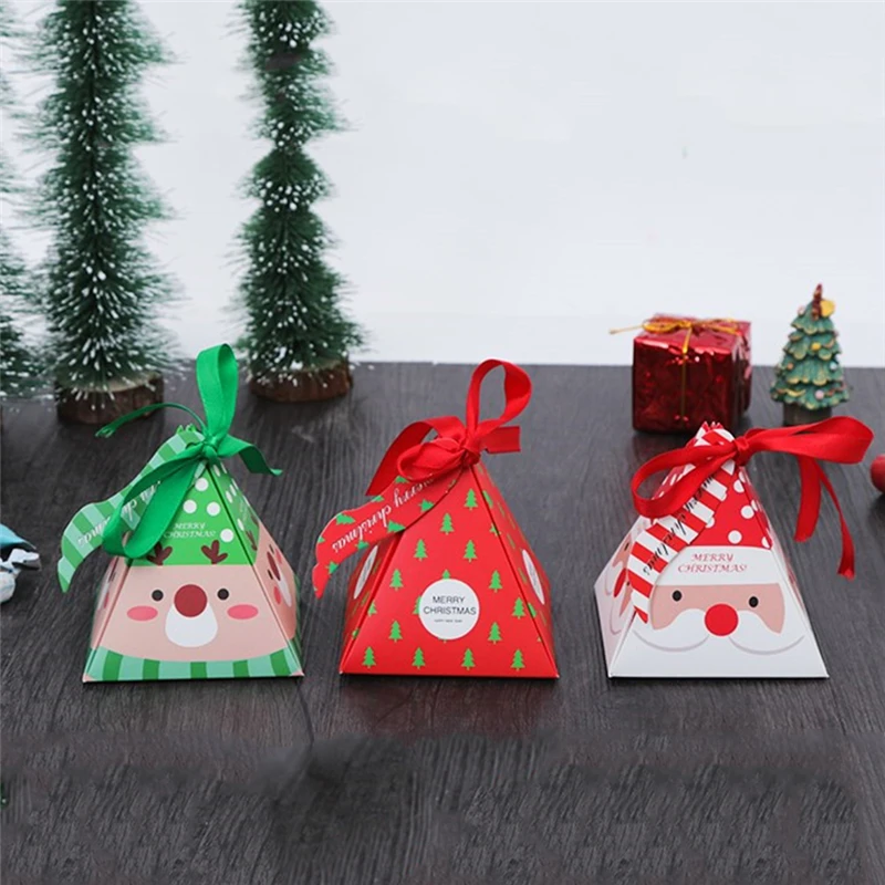 

10 PCS Set Merry Christmas Candy Box Bag Christmas Tree Gift Box With Bells Paper Box Gift Bag Container Supplies
