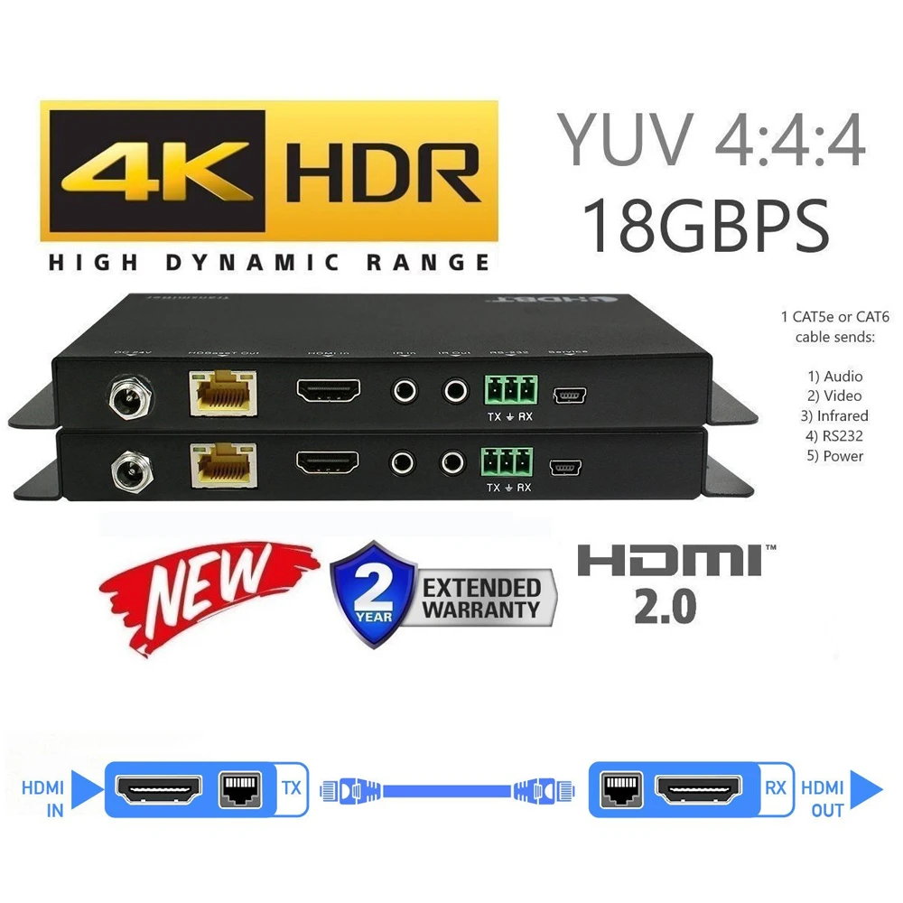 UHD 4K @ 60 Гц HDMI 2 0 HDCP 2/1 4 Поддержка RS232 и 38 кГц ~ 56 ИК передача HDBaseT POC удлинитель 70 м UTP