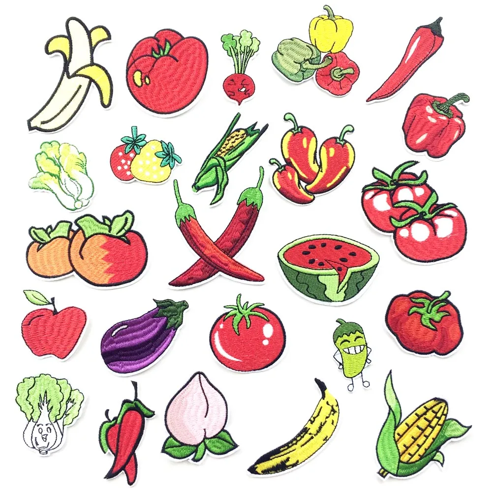 

24pcs Embroidered Iron On Patches For Clothing Iron On Appliques For Garment DIY Vegetables Fruits Patch Sewing Badge 6-12.5cm