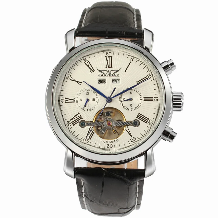 

Tourbillon Full Calendar Mens Auto Mechanical Watches Top Brand Luxury Wrist Watch Leather Band Casual Fashion JARAGAR Wacth