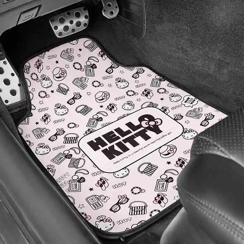 

Hello kitty style Universal Car Floor Mat PU leather Front Rear Antiskid Anti-dirty Floor Mats Car Rugs