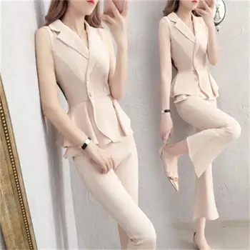 

Fashion Suit Female Summer New High end Professional casual women's casual temperament top + wide leg pants two-piece suit women