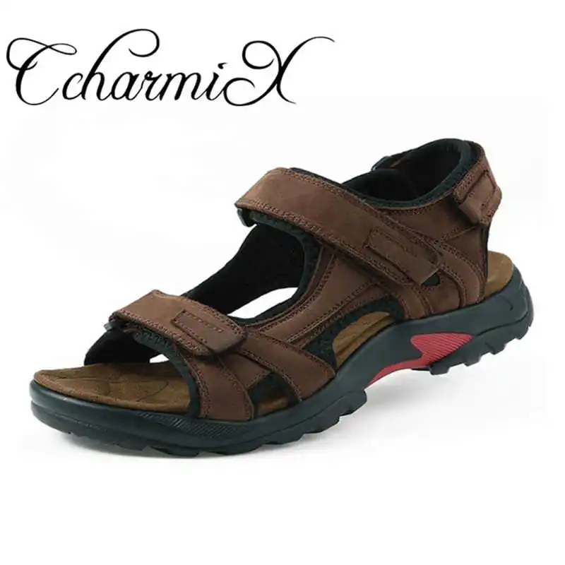 Online CcharmiX genuino zapatos de cuero de los hombres de verano caminando sandalias para hombre 2018 nuevo tamaño grande de playa al aire libre zapatos de hombre sandalias