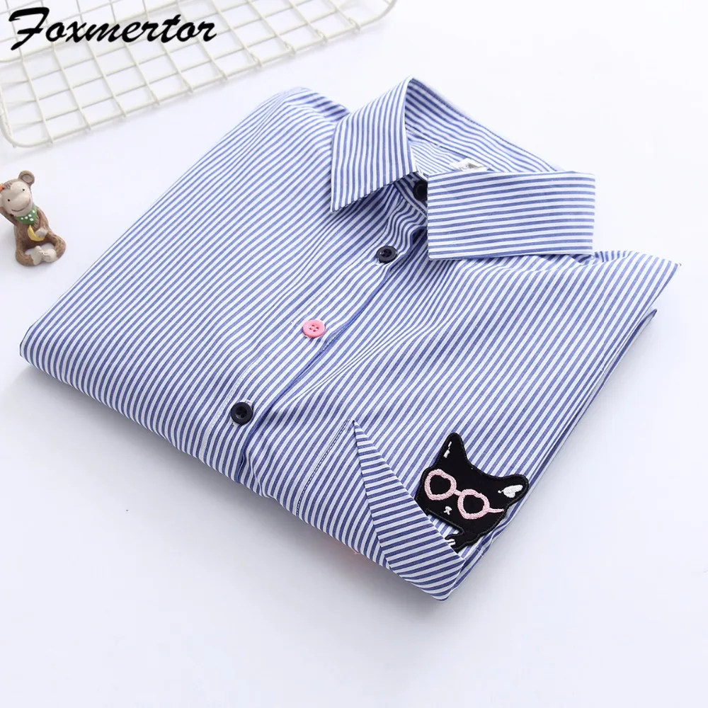 

2018 New Brand Women Blouses Long Sleeve Shirts Cotton Striped Embroidery Shirt Casual Female Clothes Blusas Blouse Tops E42