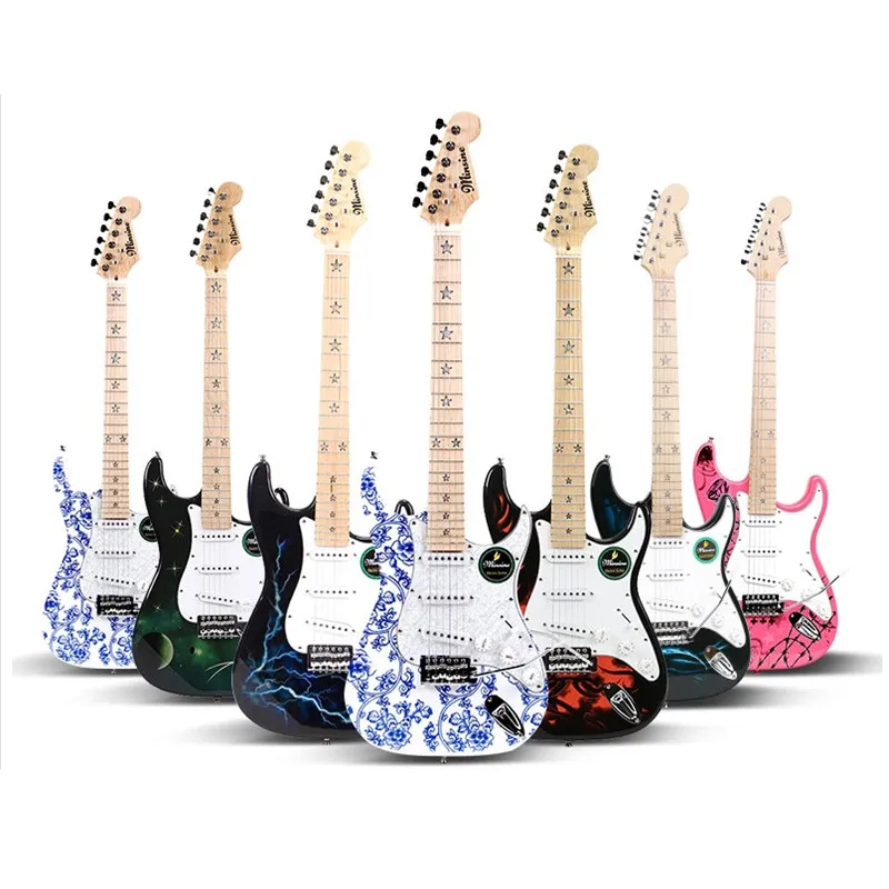 

Minsine Electric Guitar Rocking ST Electronic Guitar Set Multi Player Starter Full closed knob D003