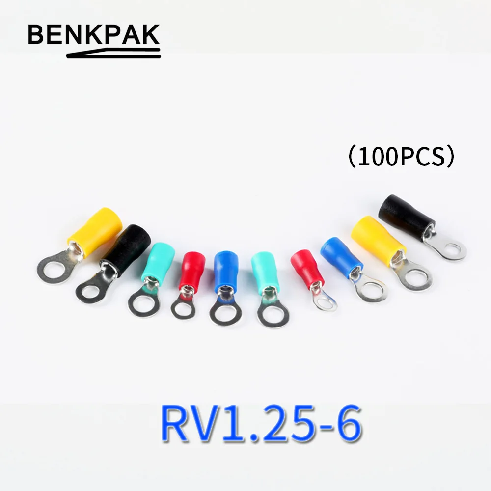 100 шт./лот RV1.25 6 Красный 22 16 AWG 0 5 1.5mm2 изолированный Кольцевой зажим Соединительный