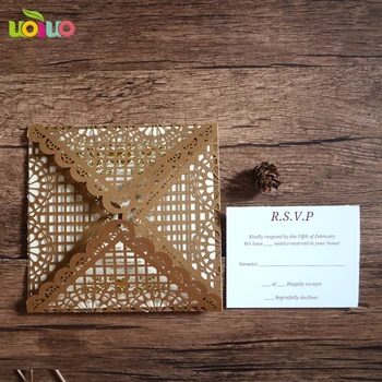 

10pcs Laser Cut brown Elegant Wedding Invitations Cards Greeting Card Envelope & Seals Event Party Supplies