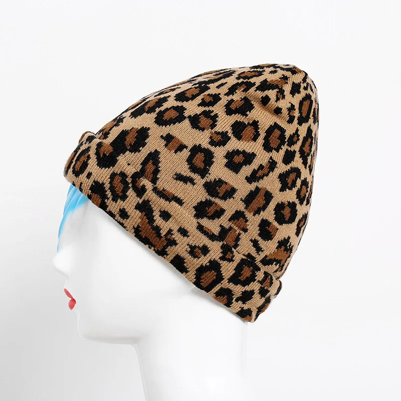 Модные леопардовые женские шапки зимний теплый вязанный вязаный шапки бини для взрослых женщин девочек Зима Весна леопардовые ушные теплые шапки