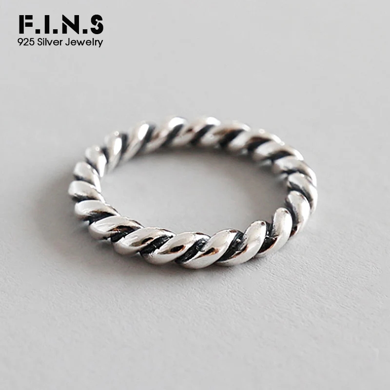

F.I.N.S Women Real 925 Sterling Silver Rings for Women Retro Twist Ring Vintage Style Minimalist Jewelry 925 Silver Ladies Ring