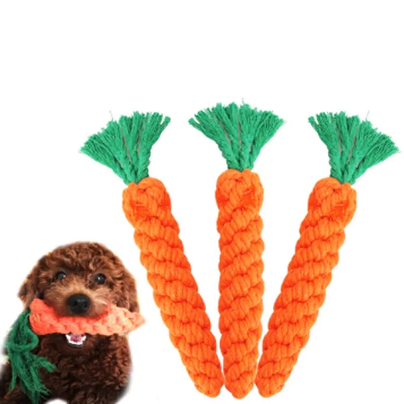 

Cute Carrot Cotton Rope Weave Dolls Pet Toy Catch Chewing Teaser Play Interactive Rattle Dog Bite Toys Molar Teeth Training Toy