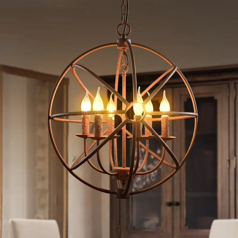 

LOFT vintage circular globe ball industrial wrought iron bird cage pendant light hanging lighting for Restaurant bar Dining room