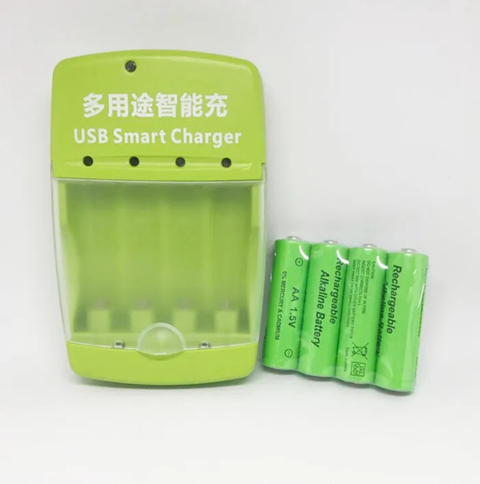 

Cncool 4pack New Brand Alkaline Rechargeable battery 1.5V AA 3000mah + 1pcs USB Smart Alkaline/NI-MH/Ni-Cd battery charger