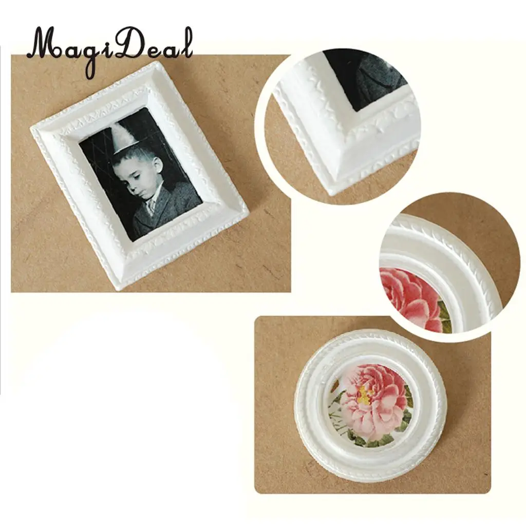 MagiDeal 3pcs White Resin Picture Frames Scrapbooking Projects Square & Round Frames DIY Antique Imitation Home Decor