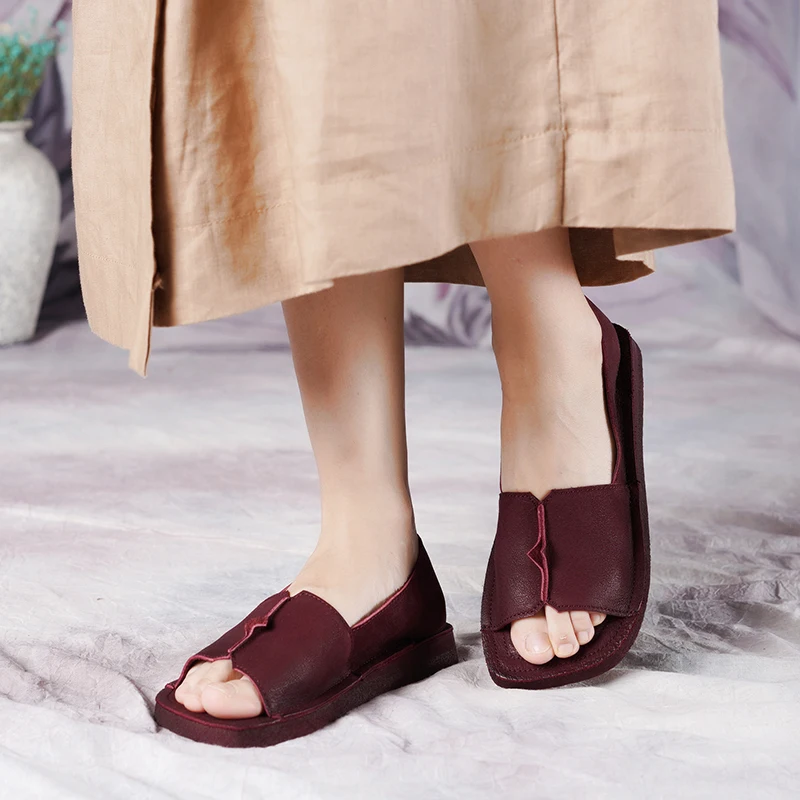 

JELLYFOND Retro Genuine Leather Sandals Flat Shoes Women Peep Toe Sandalia Mujer 2019 Designer Handmade Shoes Women Summer Shoes