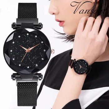 

Hot Selling Fashion Women Mesh Magnet Buckle Starry Sky Watch Luxury Women Geometric Surface Quartz Watch Relogio Feminino