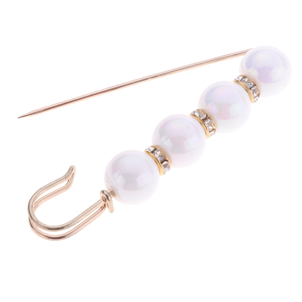 2 Pieces Crystal Safety Pin Brooch Pearl Large Hijab Scarf Brooch Badge Fasten Clip with Rhinestone Spacer Decorative