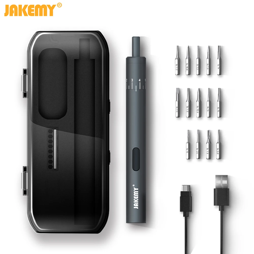 

JAKEMY JM-Y02 Rechargeable Cordless Electric Screwdriver Set LED Light DIY Precision Maintaince Tools with 14 Screwdriver Bits