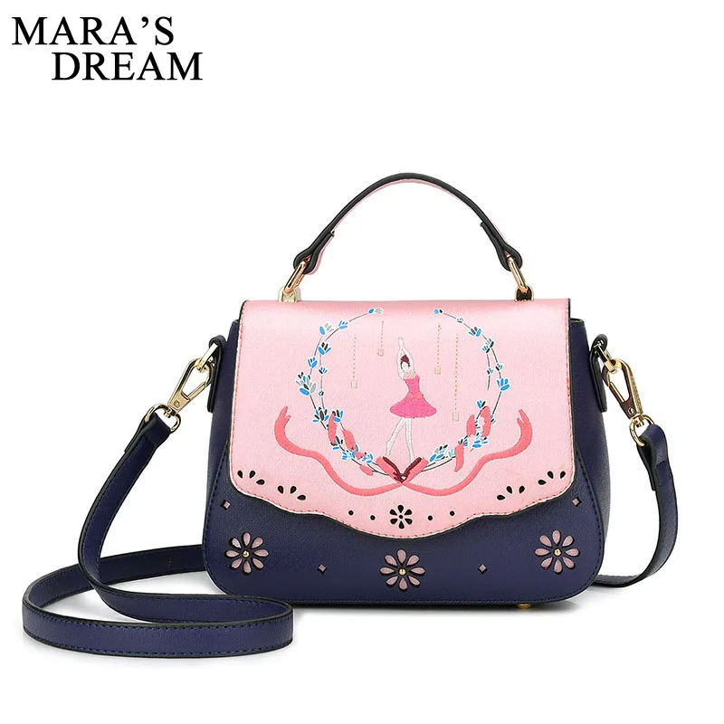 

Mara's Dream 2018 Hollow Out Women Leather Handbags Female Tote Cute Women Bag Embroidery Beauty Girl Women Messenger Bags