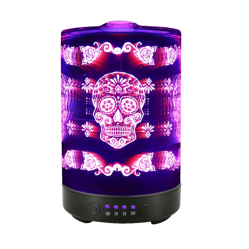 

Aroma diffuser Metal Skull Flower Pattern Aroma Lamp Essential Oil Ultrasonic Electric 7 Color Changing Air Humidifier Fogger